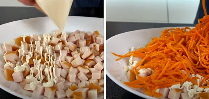 8 класичних рецептів салату з копченою куркою та корейською морквою: найсмачніші